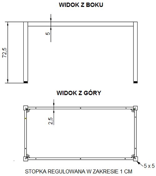 Stelaż Do Stołu I Biurka Ef 57kch Nogi Kwadratowe 5x5 Cm Chrom