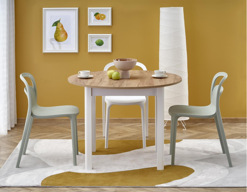 RINGO stół 102-142x102x76 cm, kolor blat dąb craft, nogi - biały