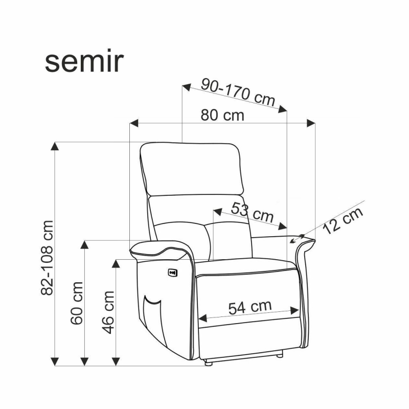 SEMIR fotel z funkcją elektrycznego rozkładania / gniazdo USB, musztardowy