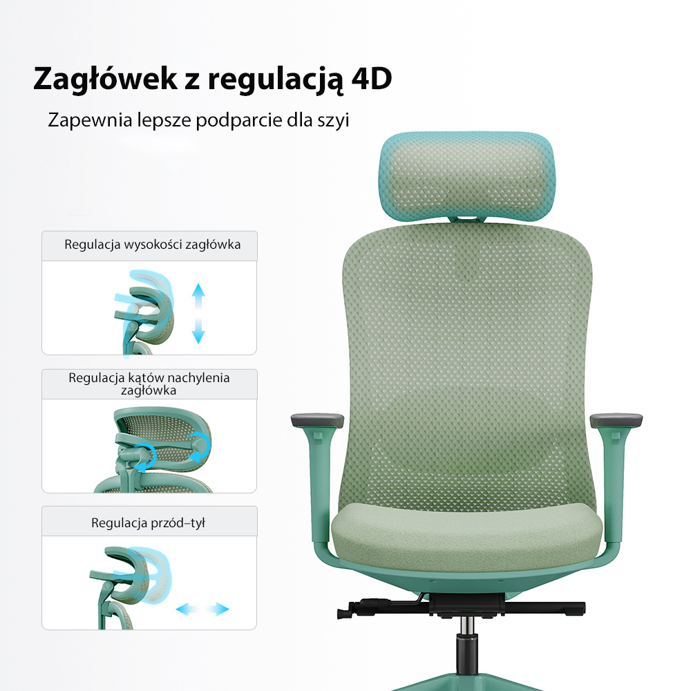 Fotel biurowy ergonomiczny ANGEL fizjO miętowy z funkcją masażu