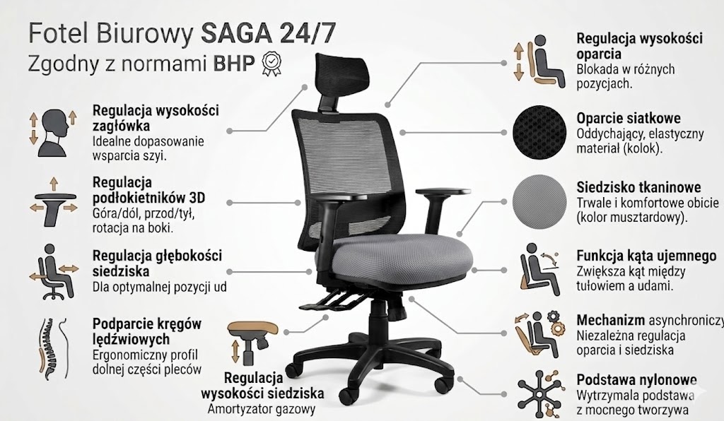 SAGA (1219)  - SIATKA SM01 CZARNA-TKANINA BL417 SLATEGREY Funkcje