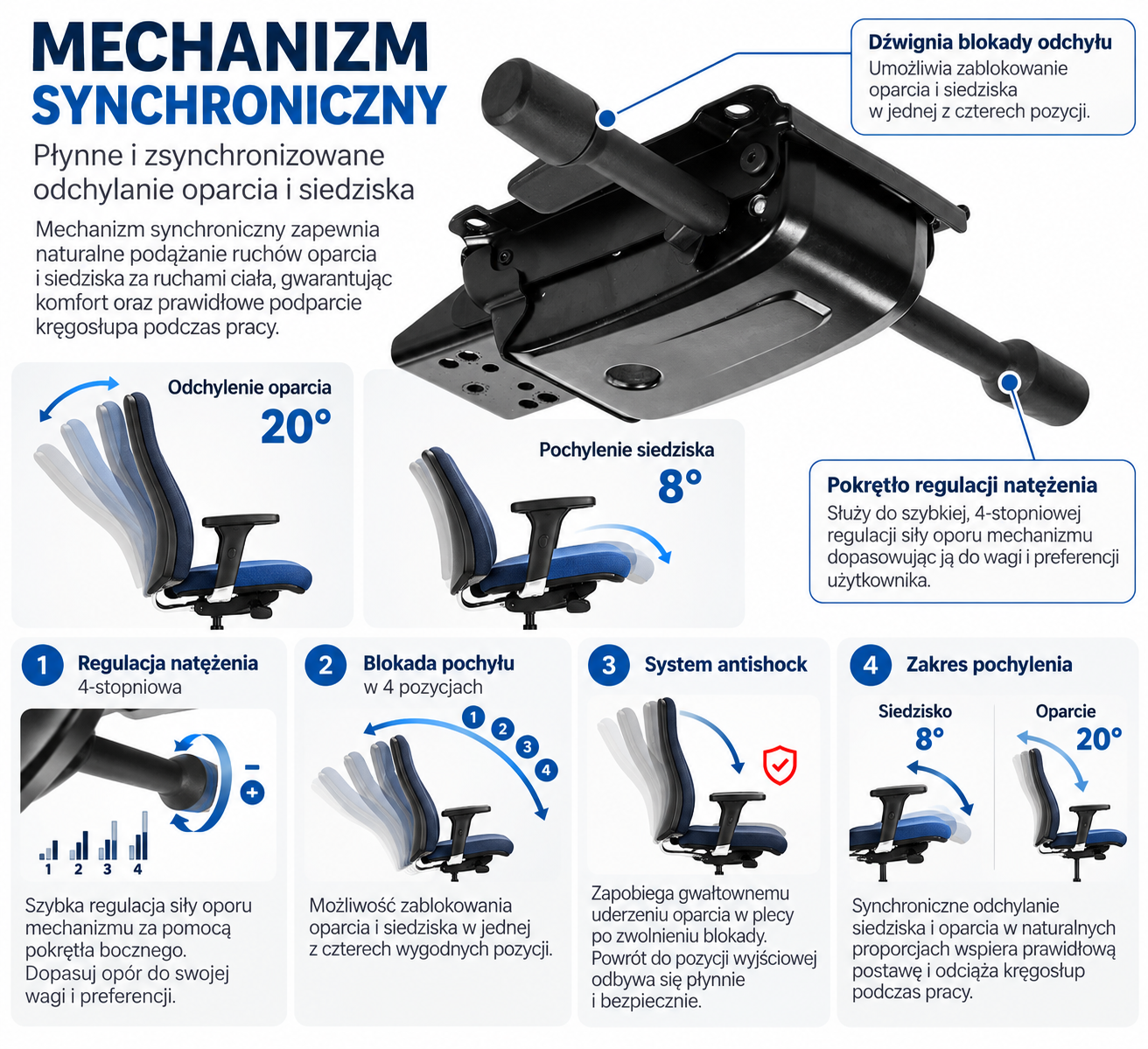BEGIX Ergonomiczny fotel obrotowy zgodny z BHP / różne kolory
