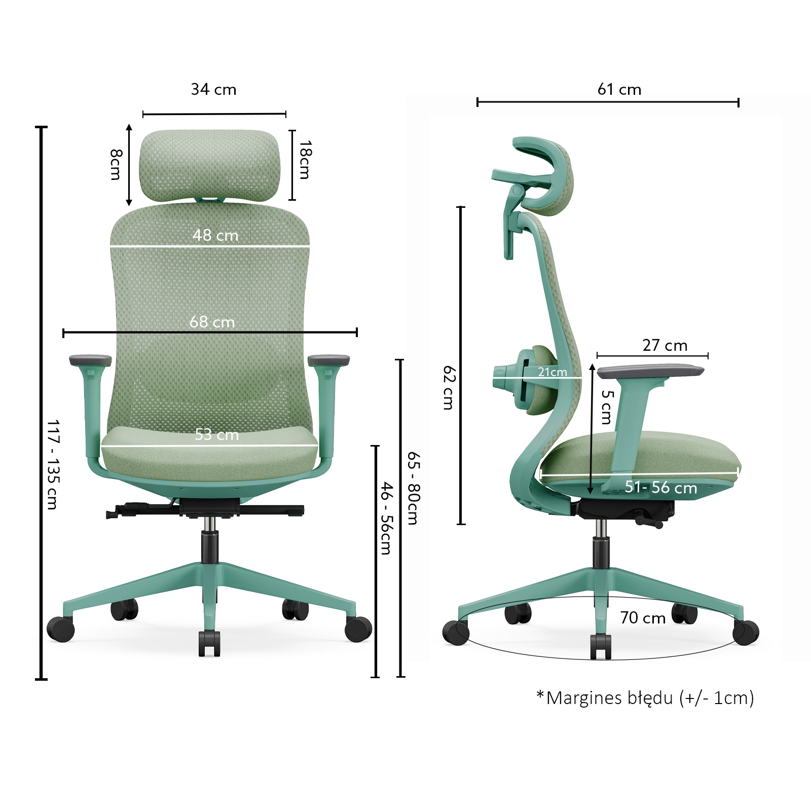 Fotel biurowy ergonomiczny ANGEL fizjO miętowy z funkcją masażu