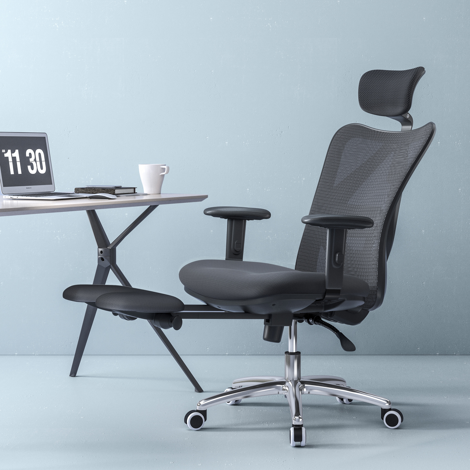 Fotel ergonomiczny ANGEL biurowy obrotowy eurOpa plus z podnóżkiem