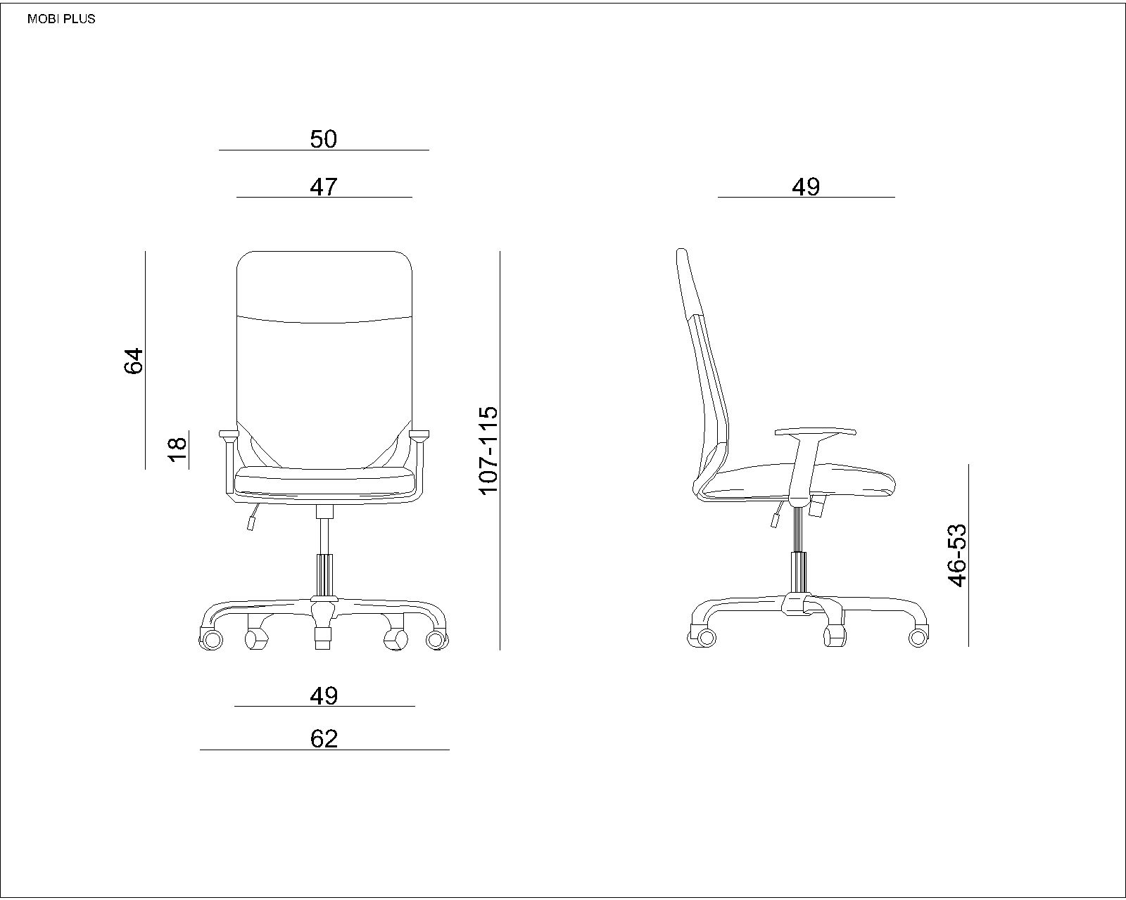 Fotel biurowy MOBI PLUS - CZARNY