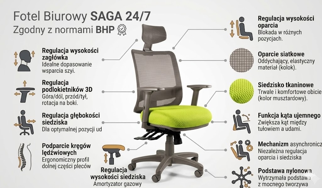 SAGA (1219) - SIATKA SM01 CZARNA-TKANINA BL410 MUSTARD-FUNKCJE