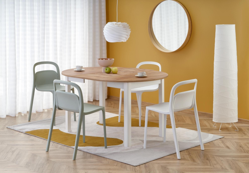 RINGO stół 102-142x102x76 cm, kolor blat dąb craft, nogi - biały