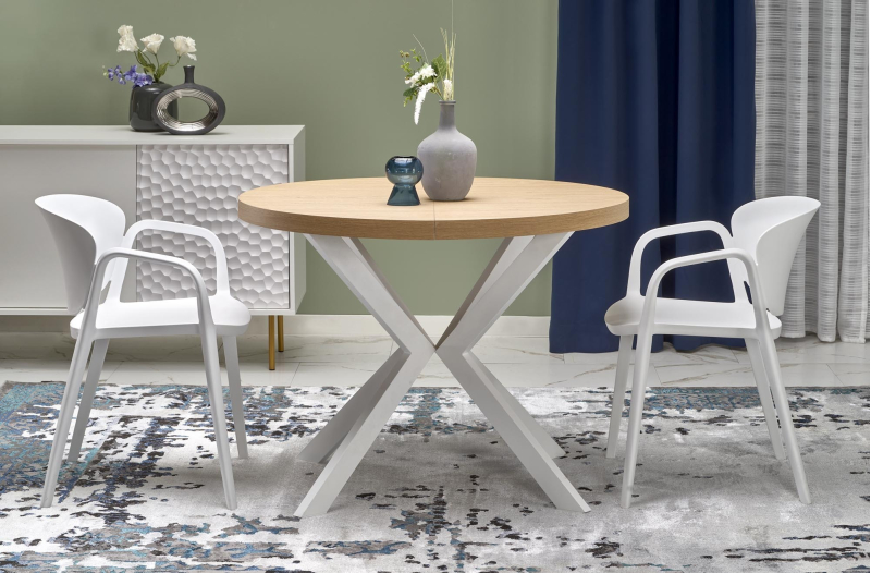 PERONI stół rozkładany100-250/100/75 cm, dąb złoty - biały