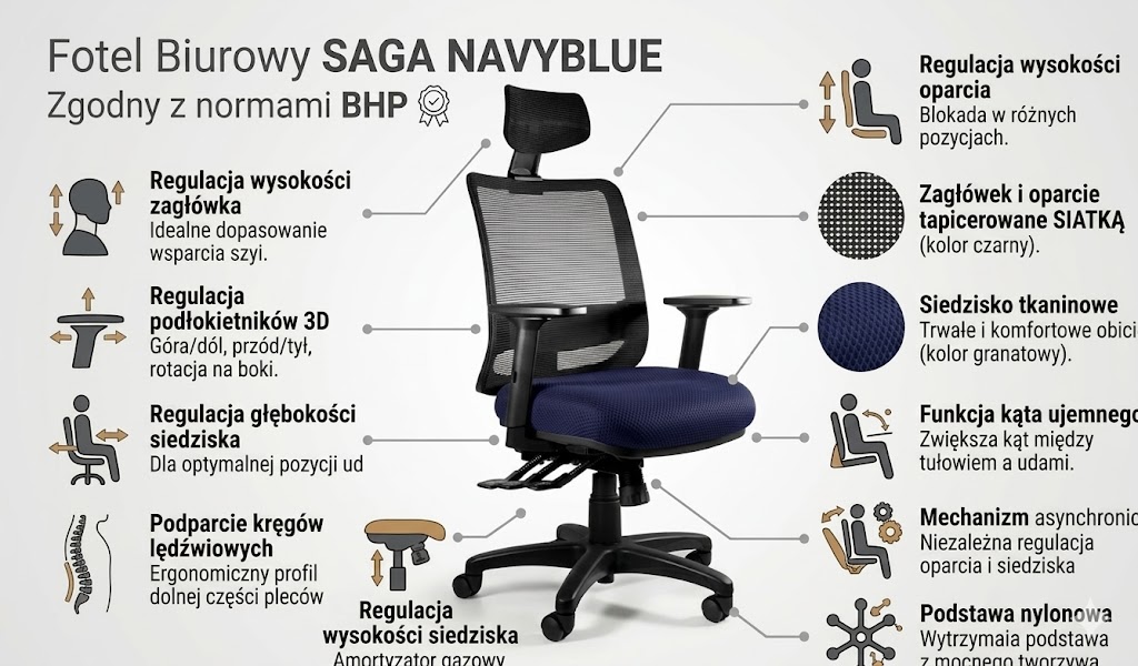 SAGA (1219) - Fotel obrotowy SIATKA SM01 CZARNA/TKANINA BL415 ROYALBLUE