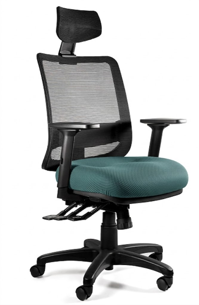 SAGA (1219) - Fotel obrotowy SIATKA SM01 CZARNA-TKANINA BL413 TEALBLUE