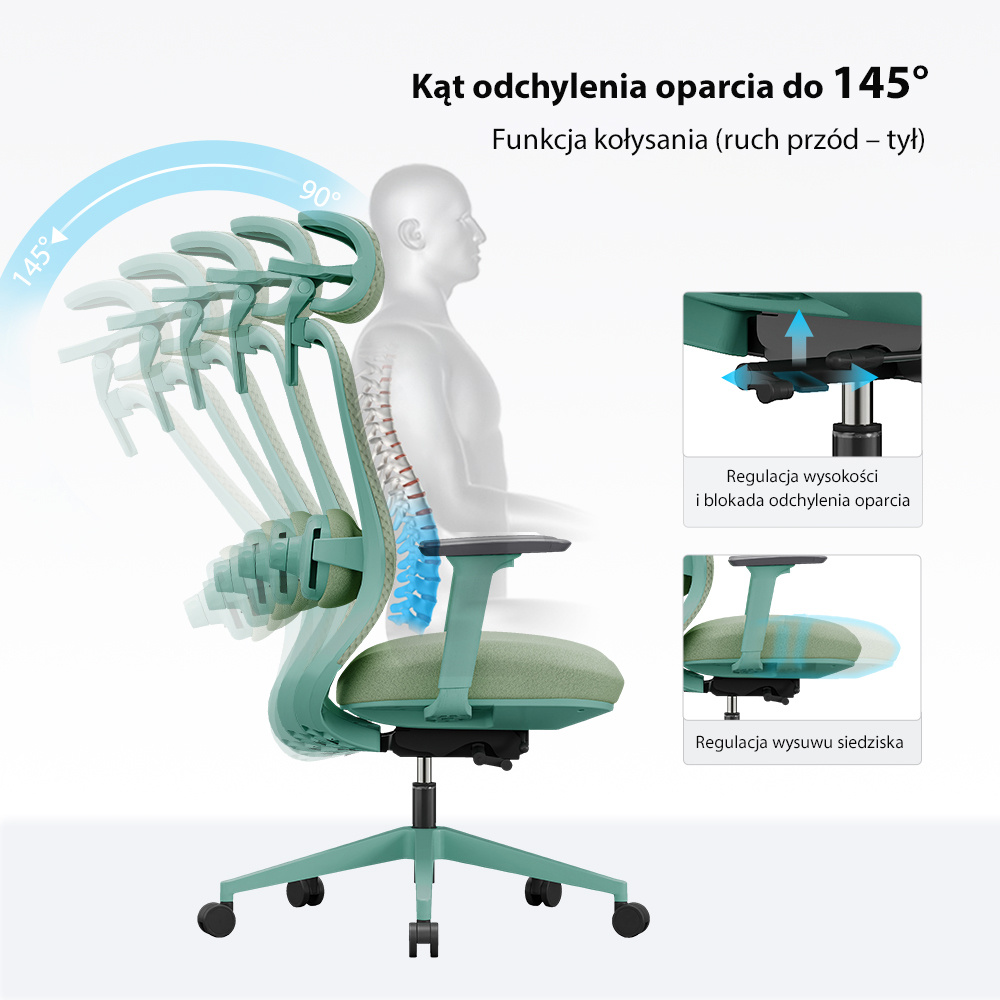 Fotel biurowy ergonomiczny ANGEL fizjO miętowy z funkcją masażu