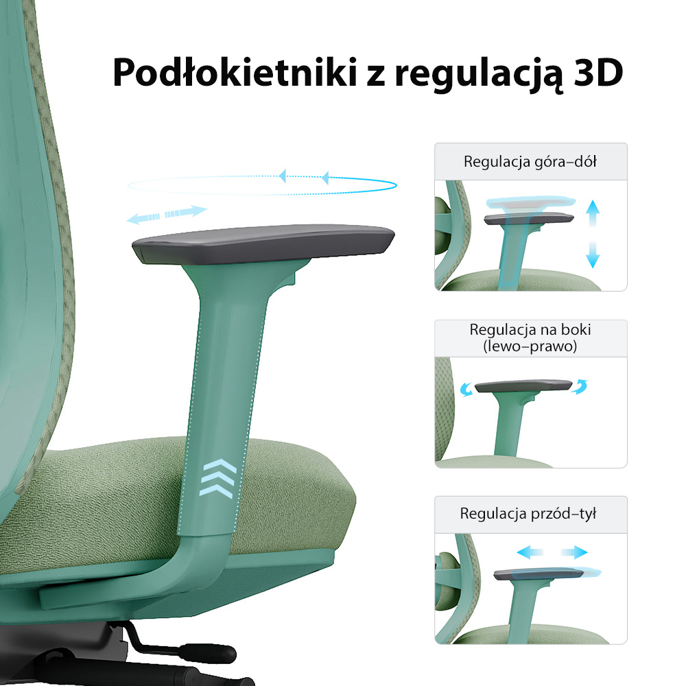 Fotel biurowy ergonomiczny ANGEL fizjO miętowy z funkcją masażu