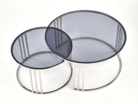 MERCURY zestaw 2 ław, stelaż - srebrny, szkło - dymiony