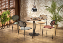 OLMO stół okrągły fi 90/73 cm, dąb złoty / czarny