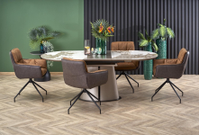 ROBINSON stół rozkładany 160-200/90/76 cm, beżowy marmur / cappuccino / czarny