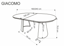 GIACOMO stół rozkładany 180-240/100/76/78 cm, blat - naturalny, noga - czarny