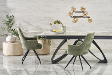 HILARIO stół rozkładany 180-260/90/75/125 cm, blat - biały marmur, nogi - czarny