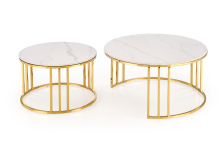 MERCURY 3 zestaw 2 ław, zestaw 2 ław, kolor: biały marmur / złoty