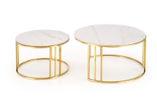 MERCURY 3 zestaw 2 ław, zestaw 2 ław, kolor: biały marmur / złoty