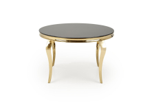 REGINALD_2 stół okrągły 120/76 cm, blat - szkło czarny, nogi - złoty