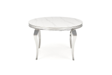 REGINALD stół okrągły 120/76 cm, blat - biały marmur, nogi - srebrny