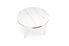 REGINALD stół okrągły 120/76 cm, blat - biały marmur, nogi - srebrny