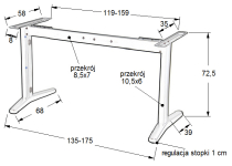 Stelaż metalowy do biurka STL-01 z rozsuwana belką 119-159 cm x szer. 58 cm x wys. 72,5 xm, kolor grafitowo-czarny