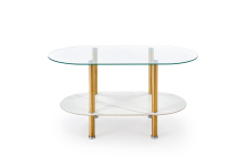 DUCAT ława, biały marmur / transparentny / złoty