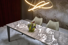 FELIX stół rozkładany 141-201/81/76, blat - popielaty marmur, nogi - czarny