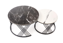 FLAMINGO zestaw 2 ław, czarny marmur / biały marmur / czarny