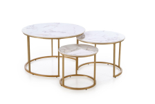 GILDA zestaw 3 ław, biały marmur / złoty