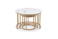 GILDA zestaw 3 ław, biały marmur / złoty