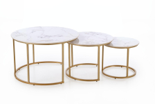 GILDA zestaw 3 ław, biały marmur / złoty