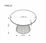 PIREUS stół okrągły fi120/76 cm, trawertyn / orzech