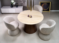 PIREUS stół okrągły fi120/76 cm, trawertyn / orzech