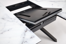 VERTIGO stół rozkładany, blat - biały marmur, nogi - czarny