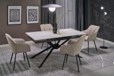 VITORINO stół rozkładany, blat - biały marmur, nogi - czarny