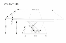 VOLANT 140 stół rozkładany, blat - czarny marmur, nogi - dąb złoty / czarny