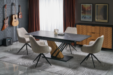 VOLANT 160 stół rozkładany, blat - czarny marmur, nogi - dąb złoty / czarny