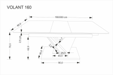 VOLANT 160 stół rozkładany, blat - czarny marmur, nogi - dąb złoty / czarny