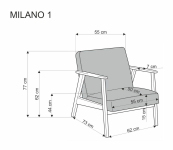 MILANO 1S fotel - popielaty tap. Castel 93