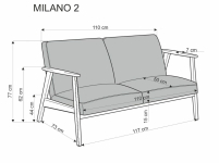 MILANO 2S sofa - popielaty tap. Castel 93