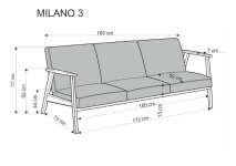 MILANO 3S sofa- popielaty tap. Castel 93