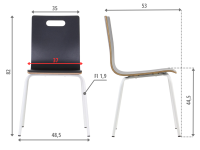 Krzesło WERDI A sklejka laminowana kubełek czarny stelaż biały