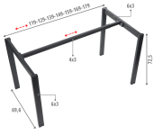 Stelaż metalowy do stołu/biurka NY-132A/70 z regulacją długości belki 119 - 179 x szer.69,6 x wys. 72,5 kolor czarny