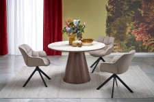 ARANI stół okrągły, beżowy marmur / orzechowy